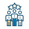 three people with stars over them